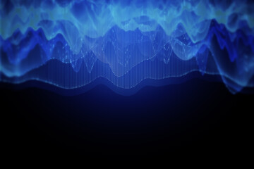 Abstract dark backdrop with digital blue waves. Technology, innovation and mock up place concept. 3D Rendering.