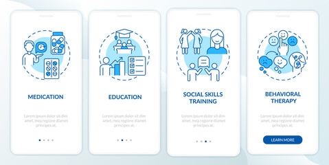 Fototapeta na wymiar Treatment plan for ADHD onboarding mobile app page screen. Medication therapy walkthrough 4 steps graphic instructions with concepts. UI, UX, GUI vector template with linear color illustrations