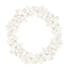 Wreath with watercolor hand draw flowers of poinsettia. Christmas floral symbol. Isolated on white background