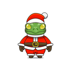 illustration of christmas mascot animal monster, santa costume, cute chibi animal, humanoid frog