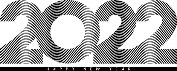 Abstract wavy lines typography 2022. Happy New Year card.