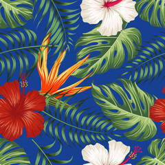 Floral seamless pattern with leaves. tropical background
