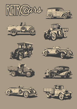 Retro Cars, Trucks, Bus  from the 1910s, 1920s, 1930s