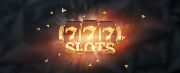 Slots creative background, Lucky seven 777 on Slot machine, dark golden style. Casino concept,...