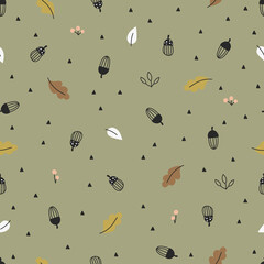 Seamless background with leaves and acorns