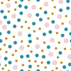 Abstract dots vector seamless pattern - mustard yellow, cotton candy pink, lagoon blue
