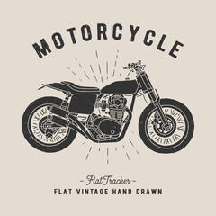 Vintage motorcycle vector, hand drawn illustration. Flat tracker style.	