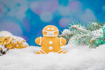 Christmas background with gingerbread 2022. Holiday mood card. Family traditions, DIY, celebration...