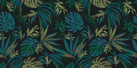 Naklejka na ściany i meble Abstract art seamless pattern with tropical leaves.