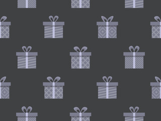 Seamless pattern with gift boxes in boho colors. Gift boxes with geometric pattern. Festive design for greeting card, wrapping paper and promotional materials. Vector illustration