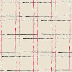Vector black red checkered ecru seamless pattern