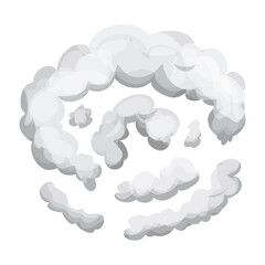 Smoke dust explosion in cartoon style isolated on white background. Frame, game asset. Abstract gray cloud, gas, motion element. 