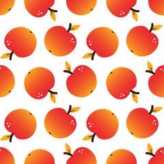 Orange red apples vector seamless pattern background for autumn, fall food and harvest design.

