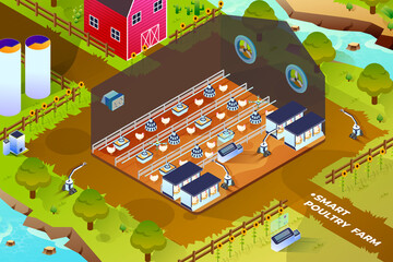Smart Poultry Farm - Isometric Illustration