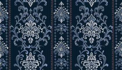 暗い色のオーナメント柄　ダマスク織のシームレスデザイン　ビンテージ素材