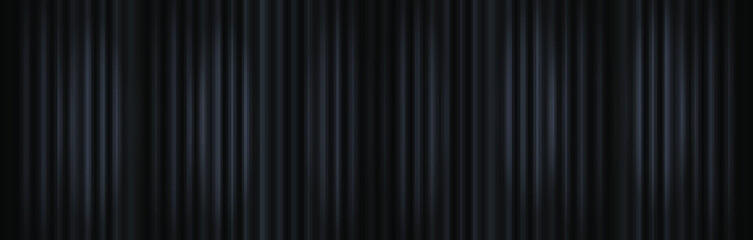 Vector Black Curtains Long Banner Background, Stage Illumination Concept, Monochrome Backdrop Template.