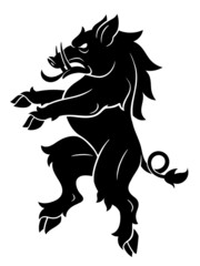 Black vector heraldic wild boar on the white background. Can be used in coat of arms design.