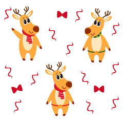 Fototapeta premium set of cure christmas cartoon deers isolated on white background