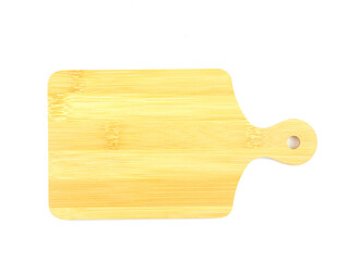 Top view, Empty cutting board isolated on a white background. Used for home or restaurant, food design. Kitchen accessory..