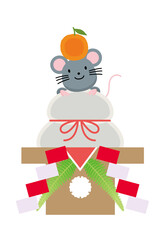 年賀状素材　子年｜鏡餅と可愛い鼠ネズミのイラスト　漫画　正月イメージ　アイコン