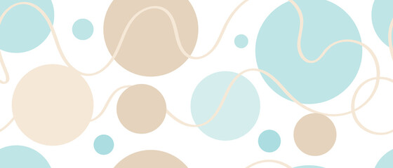 Colored background with circles and circles and smooth lines, flat cartoon drawing seamless. Contemporary design for fabric, packaging and wallpaper.