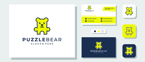 Obraz na płótnie Canvas Puzzle Bear Game Creative Illustration Logo Design with Layout Template Business Card