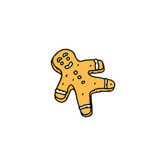 Gingerbread man Christmas cookie hand drawn icon, vector illustration isolated.