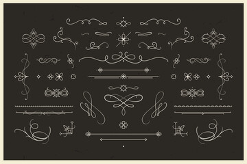 Huge vintage set of decorative vector elements - flourishes, vignettes, swirls and ornaments. Decorative calligraphic combinations for greeting cards, certificates, invitations, borders, dividers