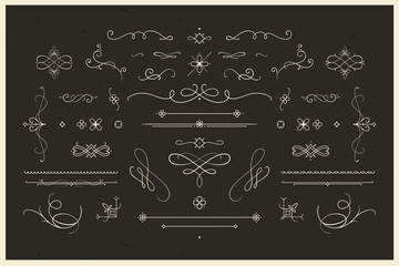 Huge vintage set of decorative vector elements - flourishes, vignettes, swirls and ornaments. Decorative calligraphic combinations for greeting cards, certificates, invitations, borders, dividers