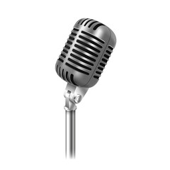 Vintage chrome microphone for stage speaking, vocal performance, standup entertainment
