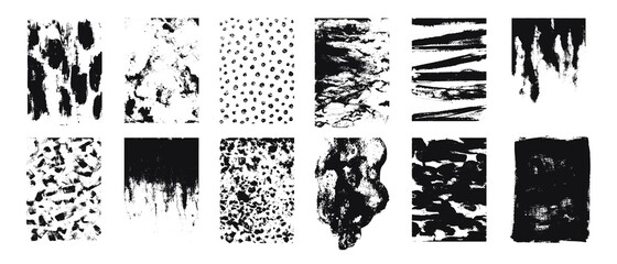 Set of Grunge black and white textures. Overlays. Noisy, dirty abstract backgrounds.