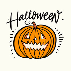 Halloween pumpkin head. Hand drawn colorful sketch illustration.