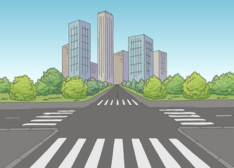 Crossroads street road graphic color city landscape sketch illustration vector 