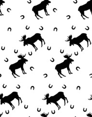 seamless pattern with silhouette deer isolated on white background
