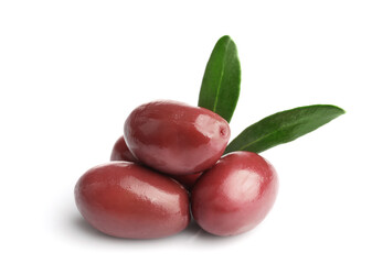 Red ripe olives isolated on white background