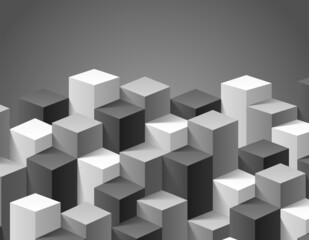 Abstract texture from 3d cubes, background from geometric gray shapes