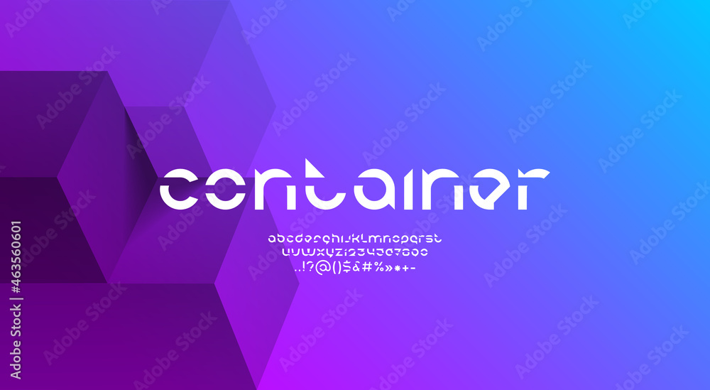 Poster technical rounded font, modern hi tech alphabet, stencil letters from a to z and numbers from 0 to 9