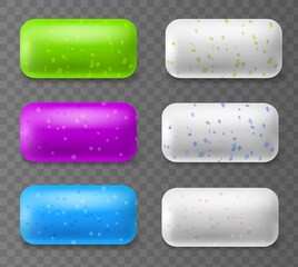 Chewing gum pads. Different colors bubblegum, realistic elements, mint and fruit flavors, menthol and sweet taste, fresh peppermint various pillow, dental health oral care, vector 3d isolated set