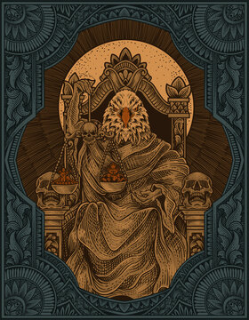 illustration king eagle satan on gothic engraving ornament style