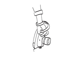 closeup right hand holding compact camera illustration vector isolated on white background line art.