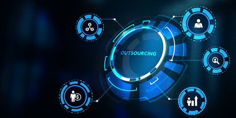 Business, Technology, Internet and network concept. Outsourcing Human Resources.3d illustration