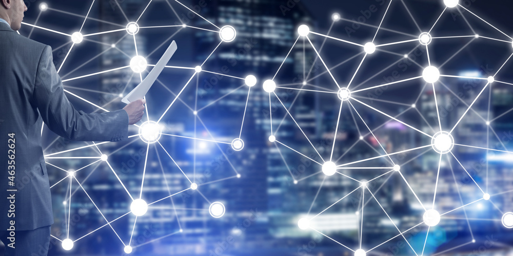 Poster concept of modern business networking that connect and cooperate people