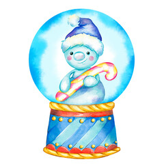 Watercolor illustration. Cute snowman. New Year. Christmas 