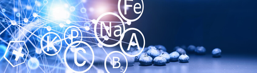 Water drops on ripe sweet blueberry. Fresh blueberries background with copy space for your text. Vegan and vegetarian concept. Macro texture of blueberry berries.