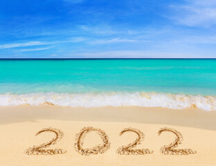 Fototapeta na wymiar Numbers 2022 on beach