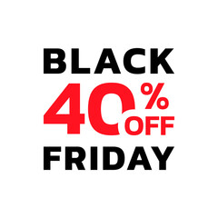 Black Friday sale icon, label or tag with 40 percent price off. Modern discount card or promotion banner design element. Vector illustration.