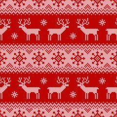 Knitted scandinavian seamless pattern with deers. Vector background.