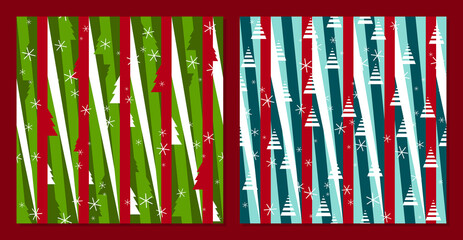 Set of geometric seamless Christmas pattern. Background of colored stripes. Vector background for fabric, textile, wallpaper, posters, gift wrapping and paper, napkins. Print for kids