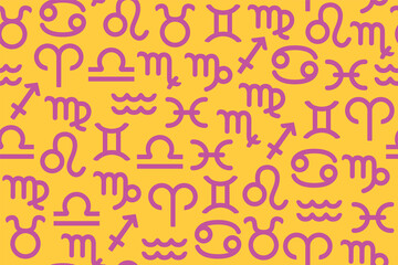 Horoscope signs seamless pattern. Repetitive vector illustration of horoscope signs. Esoteric astrological pattern. 