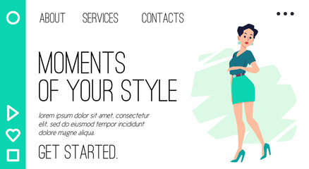 Website banner template for fashion online store, flat vector illustration.